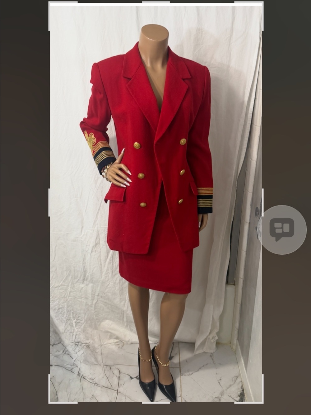 Womens Red Double-Breasted Blazer with Gold Button & Trim☑️ - Picture 13 of 15
